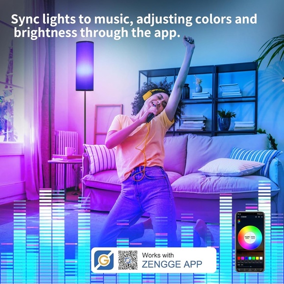 Floor Lamp (3 Dimmable Levels & RGB) with Foot Switch & Remote- Navy Blue Shade - Picture 4 of 9